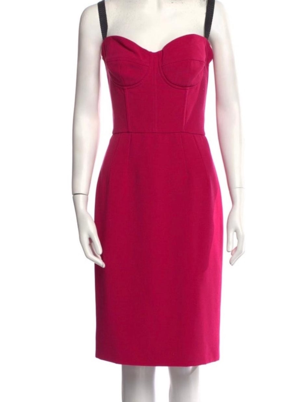 Dolce & Gabbana Fuchsia Bustier Midi Dress with Black Straps